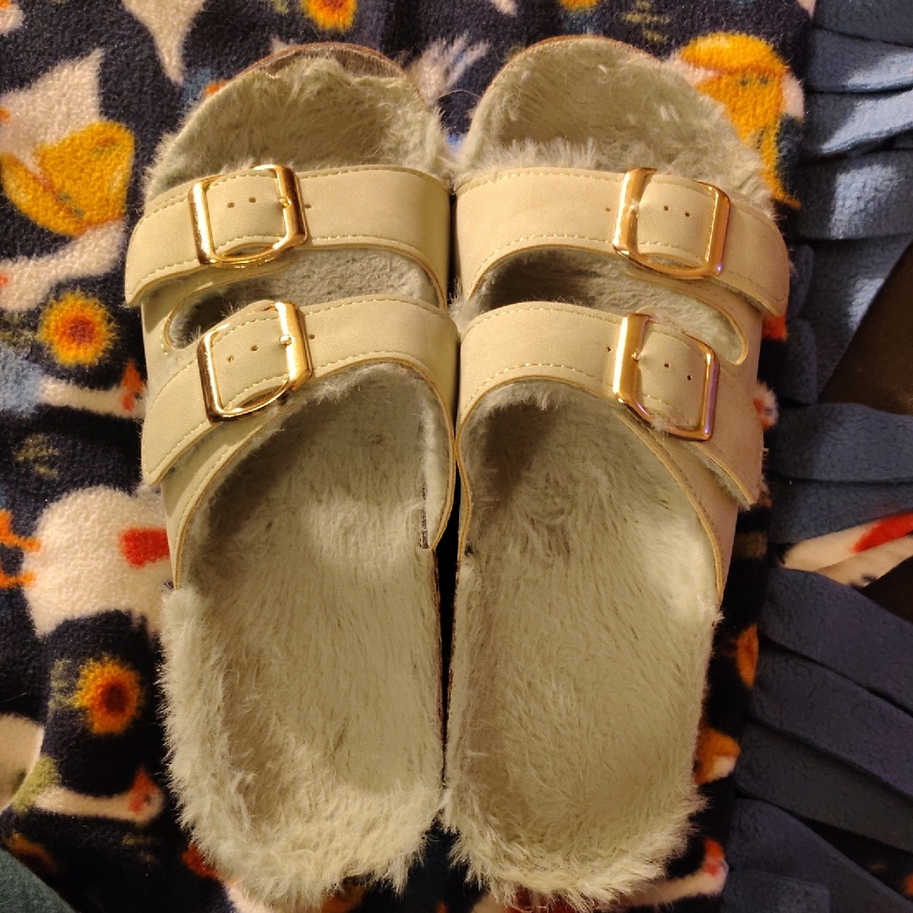 Women's Cream Sandals with Gold Buckles